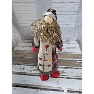 Folk art Santa Xmas decor buttons plaid country